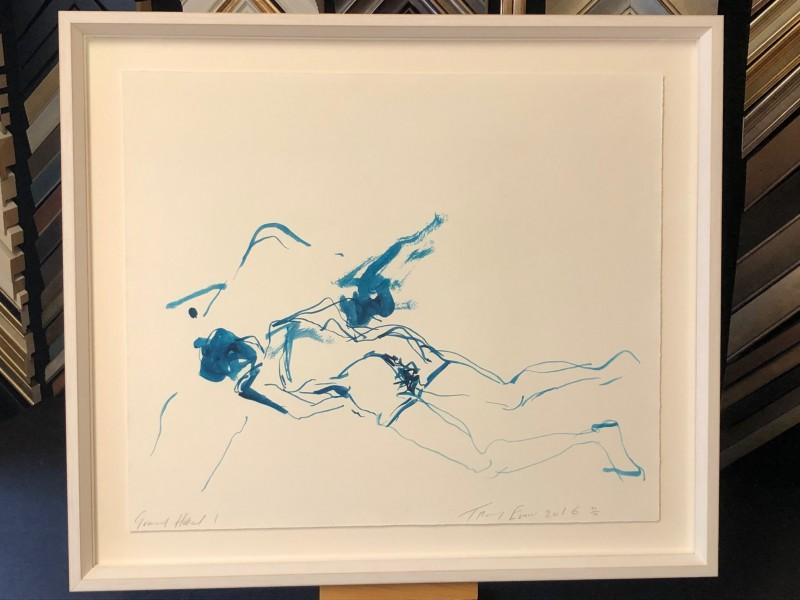 A limited edition print signed and numbered by the artist Tracey Emin, framed with a whitewashed wood moulding, float mounted and glazed with Tru Vue ready control glass.