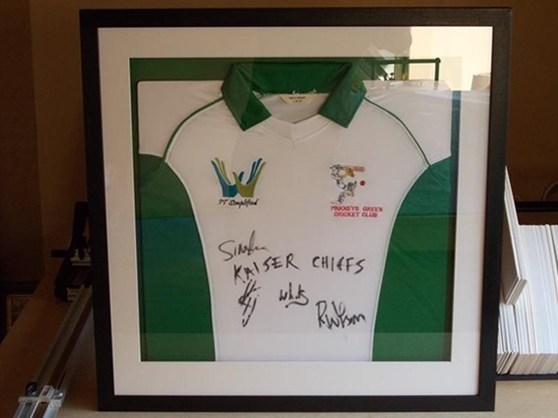 Pinkneys Green Cricket Club shirt signed by indie band The Kaiser Chiefs.