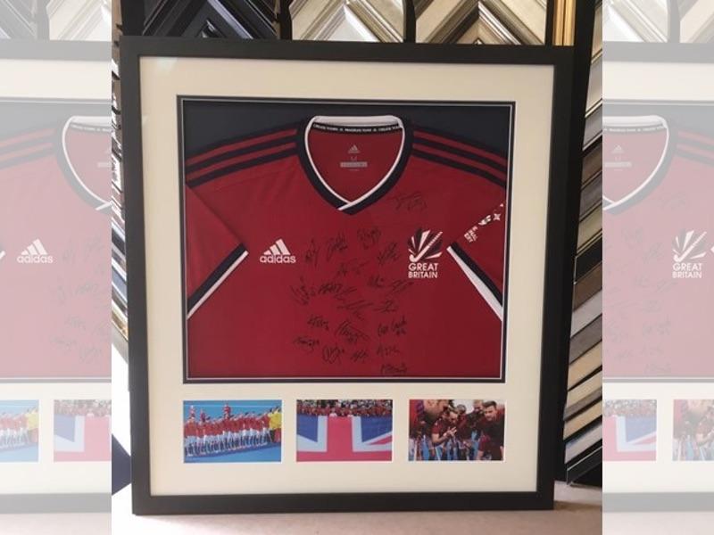 GB Mens Hockey Shirt in a matt black box frame GB Mens Hockey Shirt in a matt black box frame