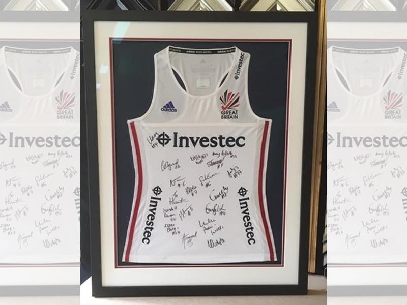 GB Womens Hockey Vest in a matt black box frame GB Womens Hockey Vest in a matt black box frame