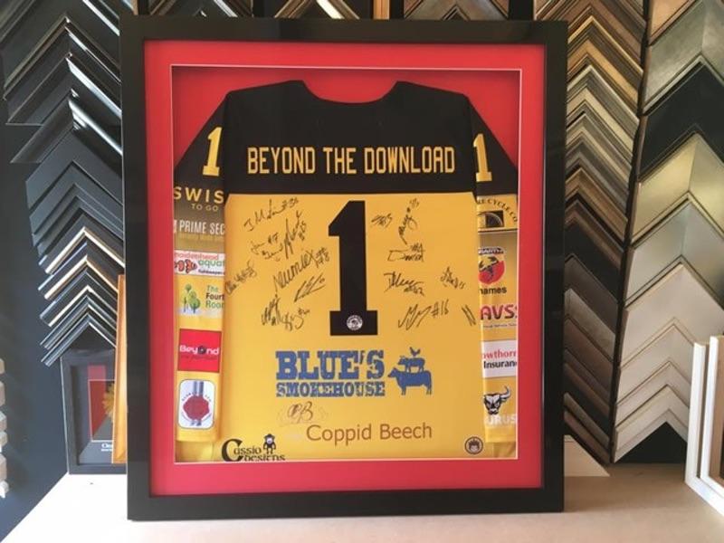 Fully signed Bracknell Bees ice hockey shirt for their sponsors independent record shop Beyond the Download in Wokingham.