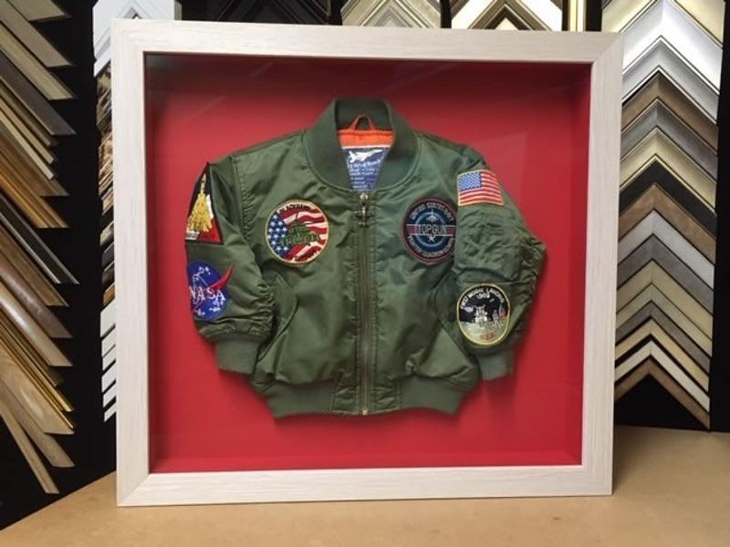 Army Jacket framed with an extra deep box frame Army Jacket framed with an extra deep box frame