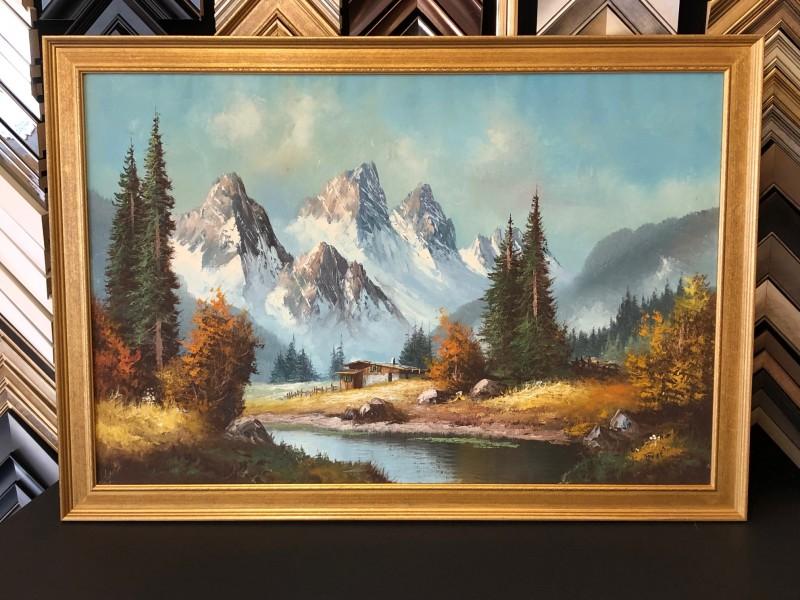 An original oil painting framed with a traditional gold moulding. An original oil painting framed with a traditional gold moulding.