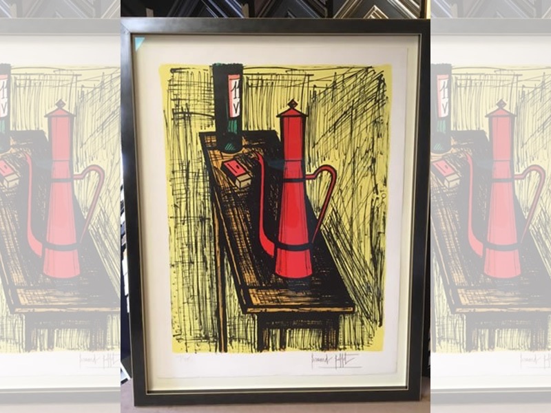 Bernard Buffet 1982 limited edition print. Framed with an ebony cubed moulding and float mounted.