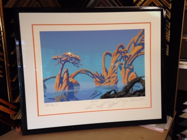 Roger Dean Limited Edition Lithograph print framed in a black gloss moulding