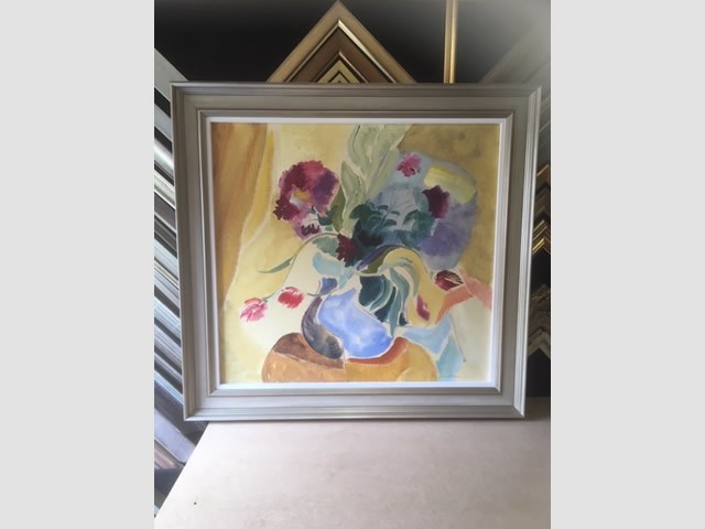 Oil painting framed with silver hand finished moulding