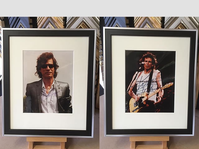 Mick and Keef signed photos framed to conservation standard and glazed with Tru Vue reflection control glass.